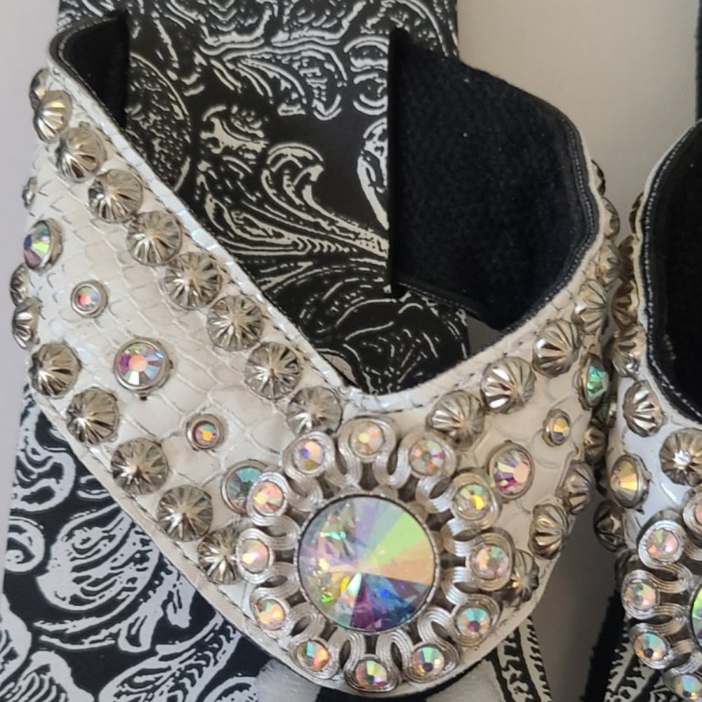 White Wedge Round Gem Flip Flops